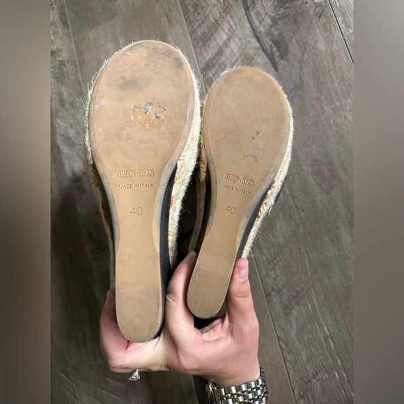 Miu Miu Wedge Espadrille Sandals Black 40 - Picture 5 of 5